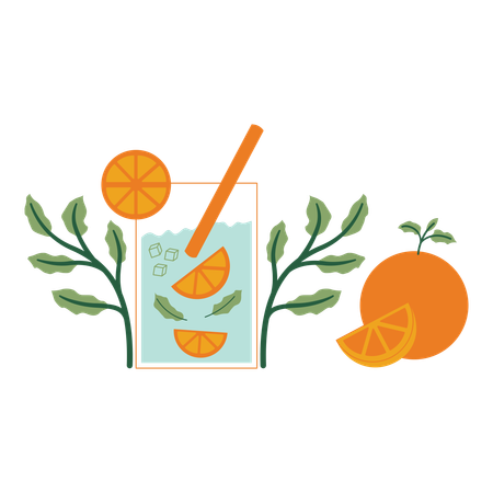 Hortelã laranja com folhas e frutas  Ilustração