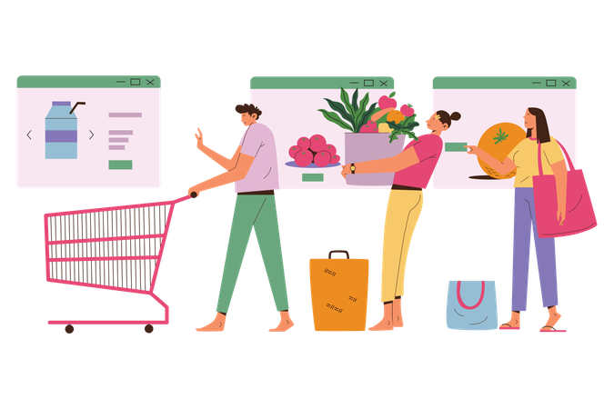 Larga cola de compras en línea  Ilustración