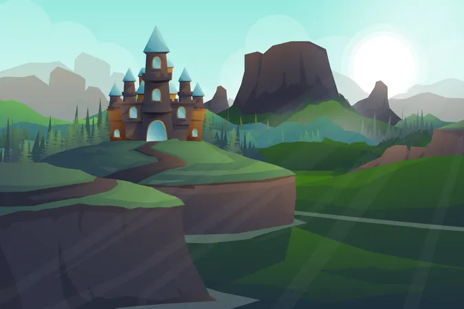 Large castle in mountain Illustration