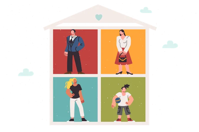 Large family home for mom and dad and two teenage children bought first property with mortgage  イラスト