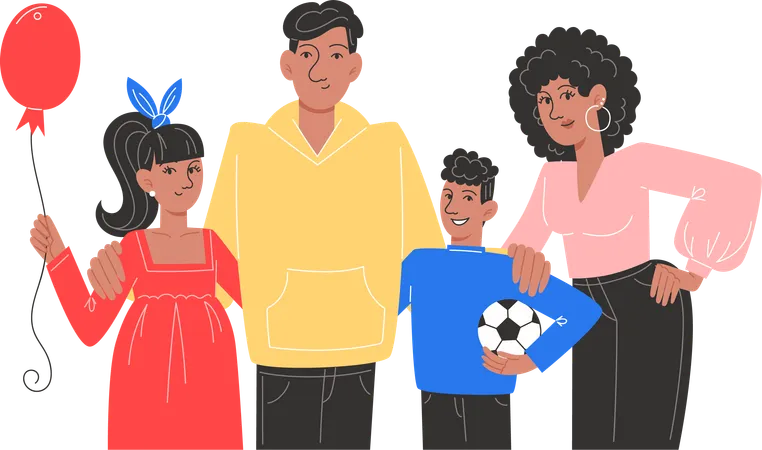 A Big Happy Family Of Father Mother Son And Daughter Are Standing Next To Each Other Illustration
