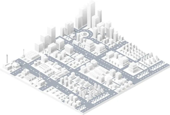 Vector Isometric Center Of The City On The Map With A Large Number Of Buildings Skyscrapers Factories Parks And Vehicles Isometric View Of A Large Modern City Business Illustration
