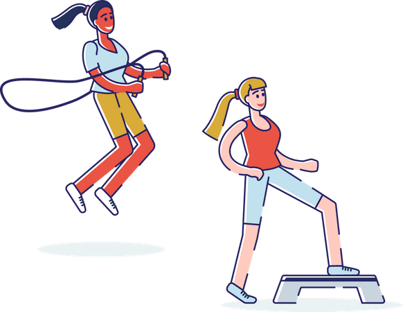 Las chicas están entrenando en el gimnasio.  Ilustración