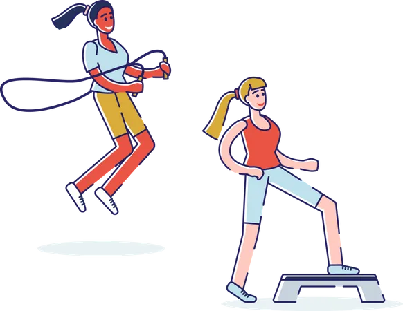 Las chicas están entrenando en el gimnasio.  Ilustración