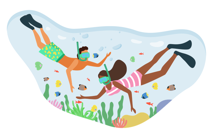 Las chicas están haciendo snorkel.  Illustration