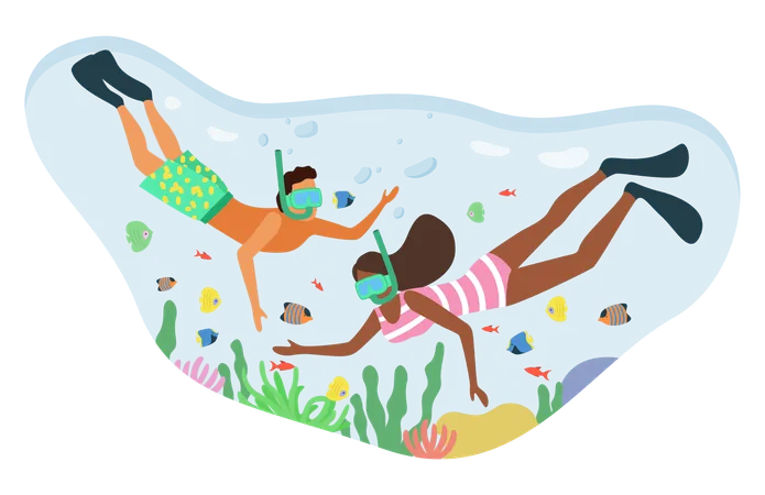 Las chicas están haciendo snorkel.  Illustration