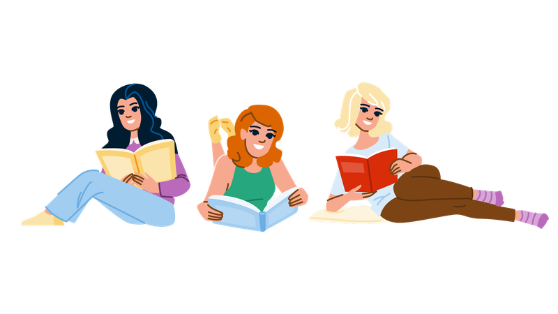 Las niñas están leyendo libros.  Ilustración