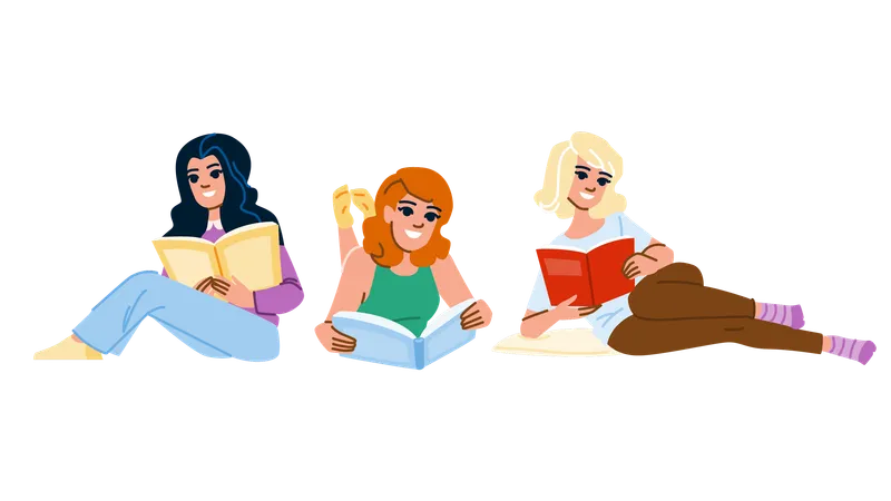 Las niñas están leyendo libros.  Ilustración