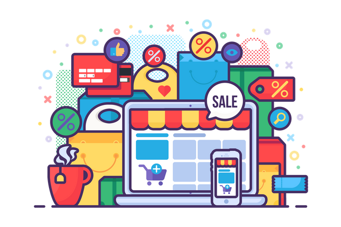 Las compras en línea  Ilustración