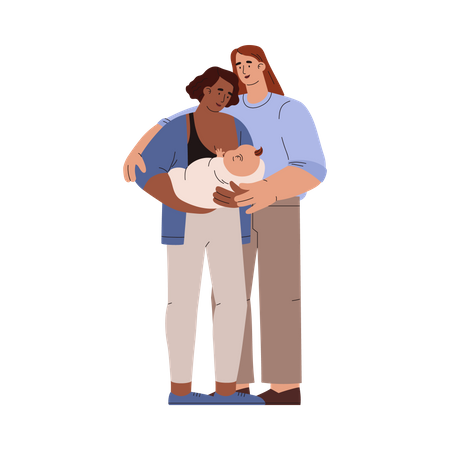 Las madres sostienen al bebé recién nacido en brazos y con amor.  Ilustración