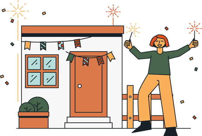 Las mujeres decoran la casa de fiesta  Ilustración