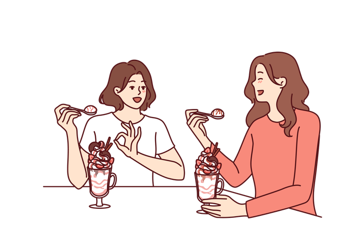 Las mujeres disfrutan de su cita de helado.  Ilustración