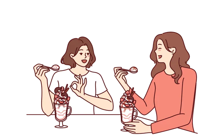 Las mujeres disfrutan de su cita de helado.  Ilustración