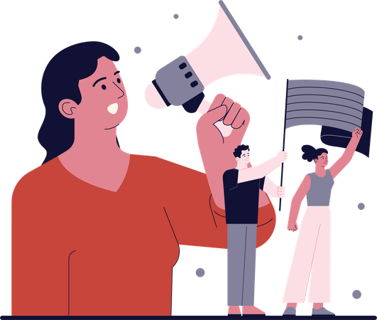 Las mujeres protestan en un acto público  Ilustración
