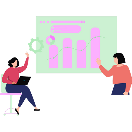 Las niñas están trabajando en la configuración del gráfico.  Ilustración