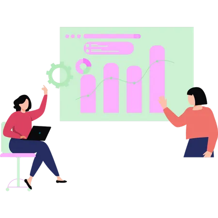 Las niñas están trabajando en la configuración del gráfico.  Ilustración