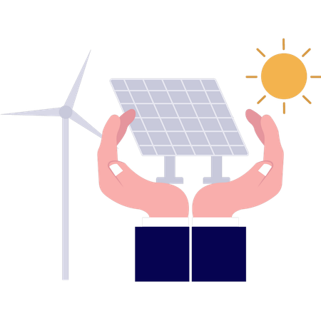 La gente está utilizando servicios de paneles solares.  Ilustración