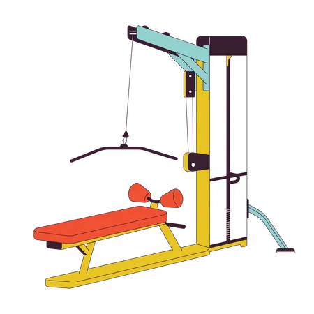 Lat Pulldown Machine Flat Line Color Isolated Vector Object Sports Gym Equipment Pull Down Weight Machine Editable Clip Art Image On White Background Simple Outline Cartoon Spot Illustration Illustration