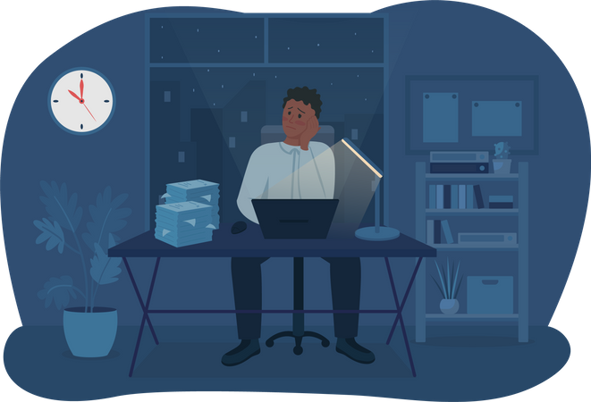 Late at night in office  Illustration