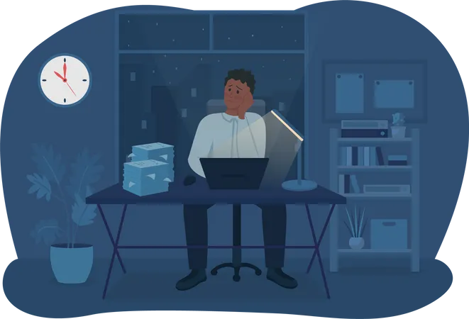 Late at night in office  Illustration