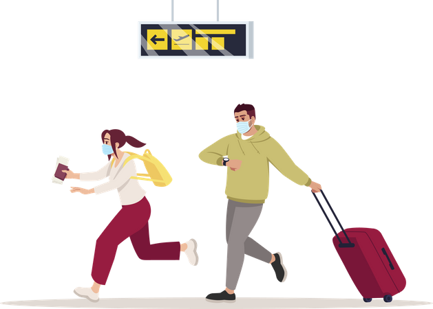Late passenger rushing towards flight boarding Illustration