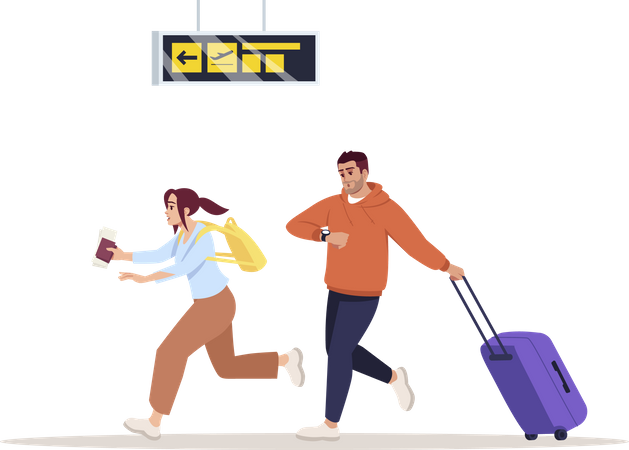 Late passenger rushing towards flight boarding  Illustration