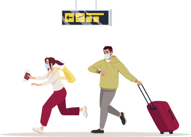 Late passenger rushing towards flight boarding  Illustration