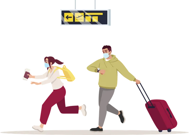 Late passenger rushing towards flight boarding  Illustration