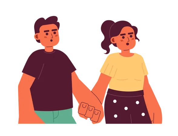 Latin American Husband Wife Holding Hands 2 D Cartoon Characters Hispanic Young Adults Couple Opened Mouth Isolated Vector People White Background Romantic Lovers Stunned Color Flat Spot Illustration Illustration