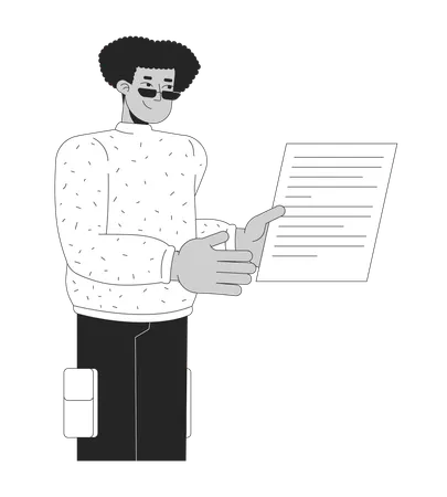 Latin American Man Holding Paper Black And White 2 D Line Cartoon Character Male Office Worker With Document Isolated Vector Outline Person Paperwork Control Monochromatic Flat Spot Illustration Illustration