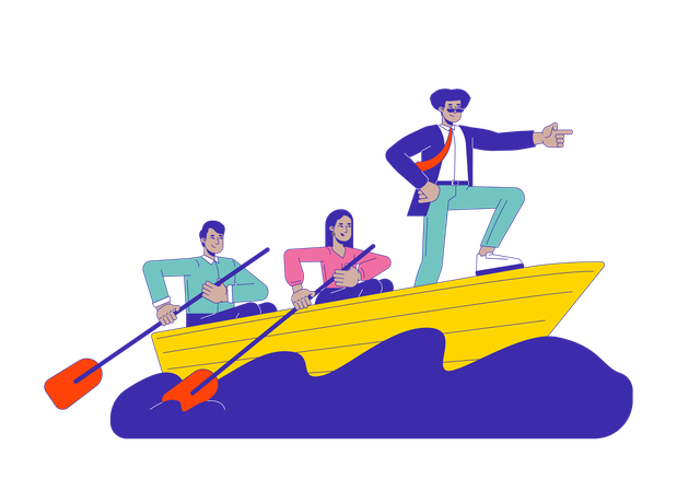 Latin american man leading boat while colleagues paddling  Illustration