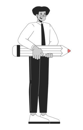 Latin american man office worker with pencil  Illustration