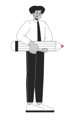 Latin american man office worker with pencil  Illustration