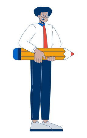 Latin american man office worker with pencil  Illustration