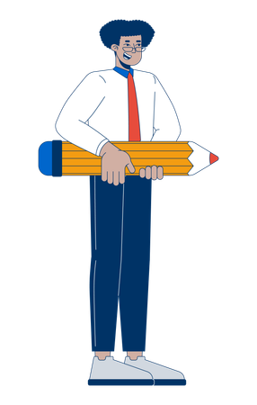 Latin american man office worker with pencil  Illustration