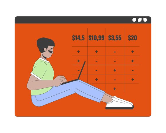 Latin american man with laptop and price chart  Illustration