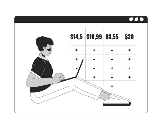 Latin american man with laptop and price chart  Illustration