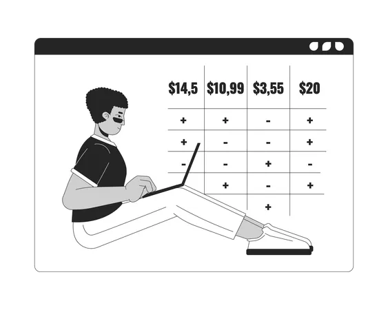 Latin american man with laptop and price chart  Illustration