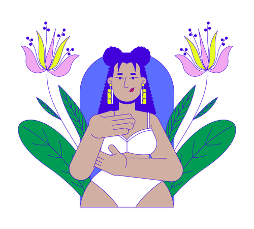 Latin american woman in bikini examining herself  Illustration