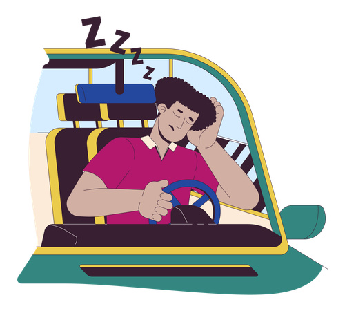 Latin man falling asleep while driving  イラスト