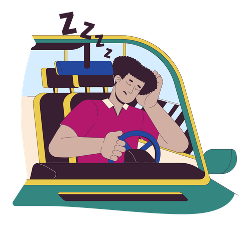 Latin man falling asleep while driving  Illustration