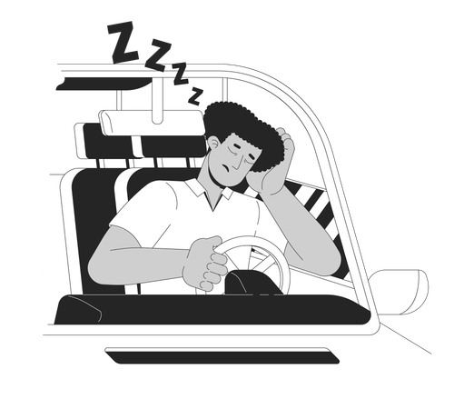 Latin man falling asleep while driving  Illustration