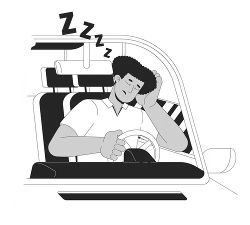 Latin man falling asleep while driving  Illustration