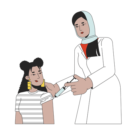 Médecin de vaccination d'une étudiante latina  Illustration