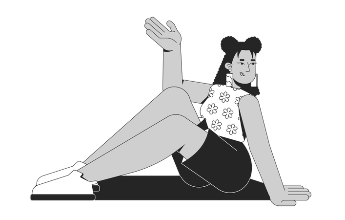 Latina-Frau in geblümtem Top sitzt bequem  Illustration