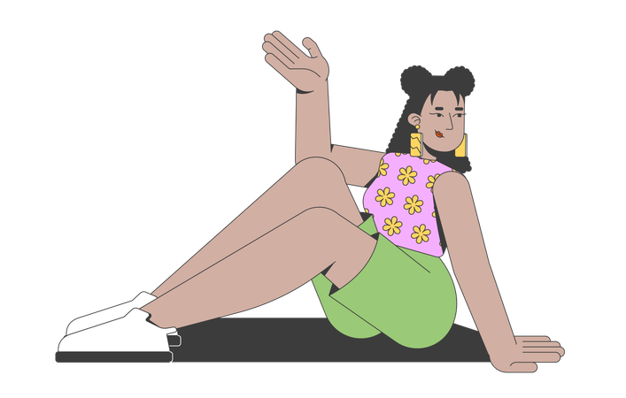 Latina-Frau in geblümtem Top sitzt bequem  Illustration