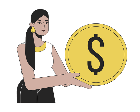Latina girl with golden coin  Illustration