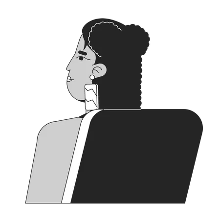 Latina University Student Sitting In Chair Behind Flat Line Black White Vector Character Editable Outline Half Body Person College Life Simple Cartoon Isolated Spot Illustration For Web Design Illustration