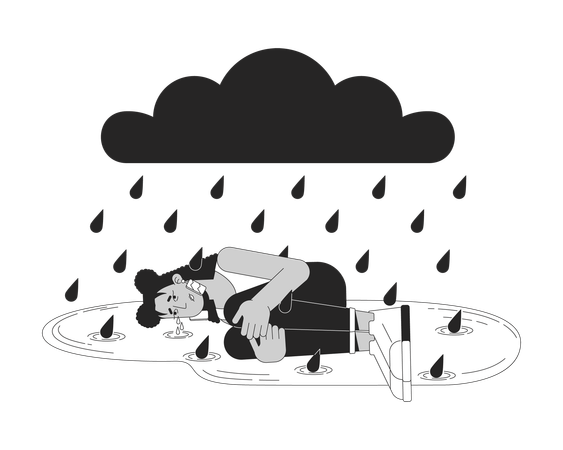 Latina woman depressed crying  イラスト