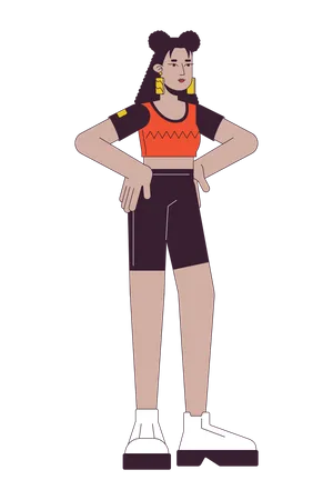Latina Woman In Workout Clothes Flat Line Color Vector Character Editable Outline Full Body Person On White Leggings Young Adult Female Simple Cartoon Spot Illustration For Web Graphic Design Illustration